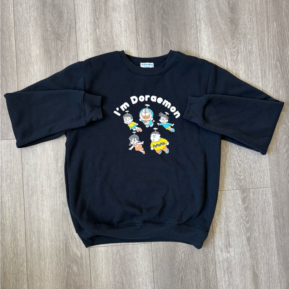 Vintage Rare Doraemon Fujiko-Pro Pullover Sweatshirt Women Size Medium Navy